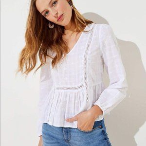Loft White Boho Floral Emroidered Peplum Blouse